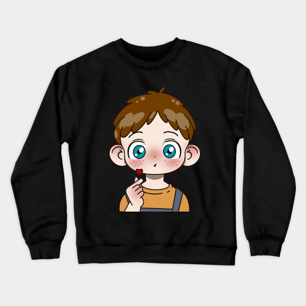 Anime cute boy spreading love Crewneck Sweatshirt by BlueRoseHeart